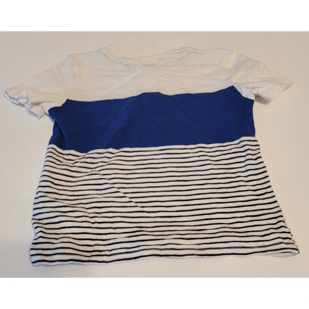 Carters Henley Shirt Toddler 5T Blue White Striped Sam Houston Short Sleeve